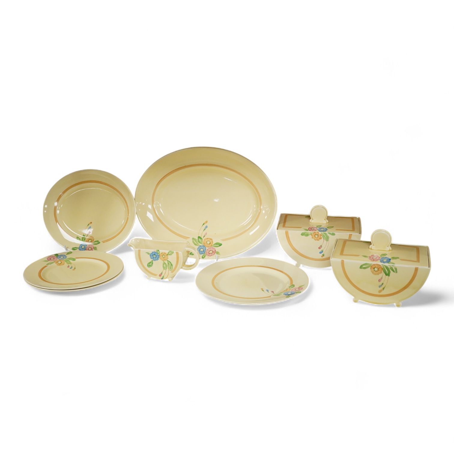 A Clarice Cliff style Newport pottery Biarritz shape part dinner service